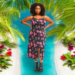 TORRID Plus Size Tea Length Stretch Challis Back Lace- Up Rose Slip Dress 1X